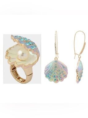 BETSEY JOHNSON SET Mermaid Jewels Sea Life Beach Ring & Earrings NEW NWT